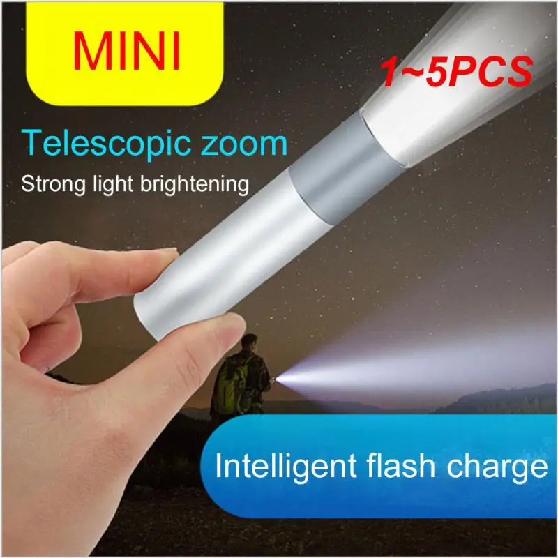 1 ~ 5ШТ Мини-фонарик USB Перезаряжаемый светодиодный фонарик Водонепроницаемый телескопический мощный фонарь с зумом на открытом воздухе Портативный