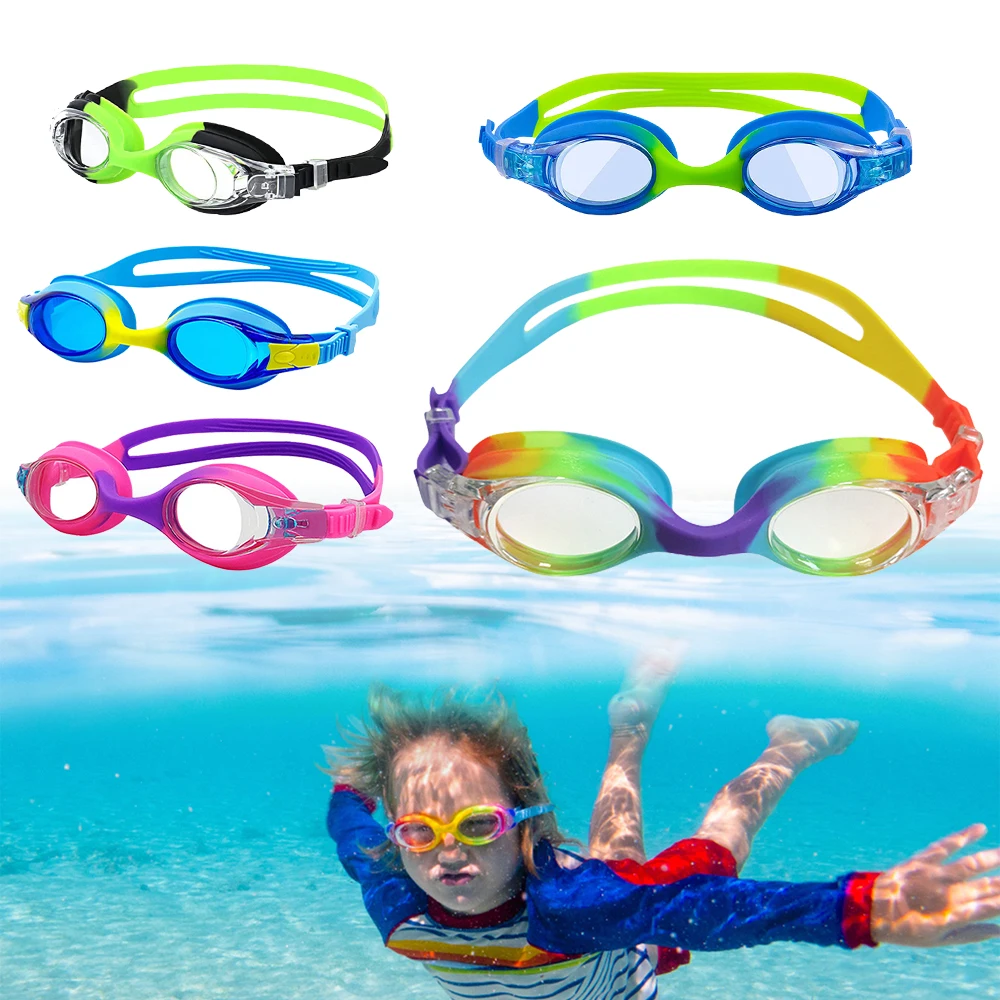10-1шт Детские очки для плавания, силиконовые противотуманные очки для плавания на открытом воздухе, водонепроницаемые очки для дайвинга для мальчиков и девочек на 3-14 лет