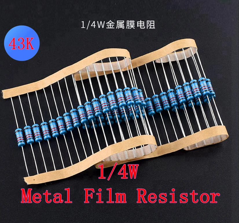 (100шт) 43K Ом 1/4 Вт металлический пленочный резистор 43K Ом 0,25 Вт 1% ROHS