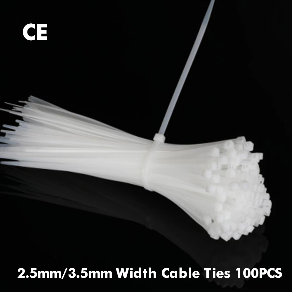 100шт самоблокирующихся нейлоновых кабельных стяжек диаметром 200 мм, 2 цветных пластиковых ремешка для крепления на молнии