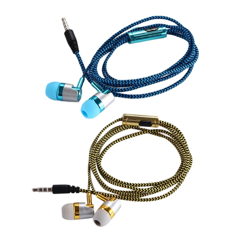 2 шт H-169 3,5 мм Проводка для MP3 MP4, плетеный шнур для сабвуфера, универсальные музыкальные наушники - синий и золотой