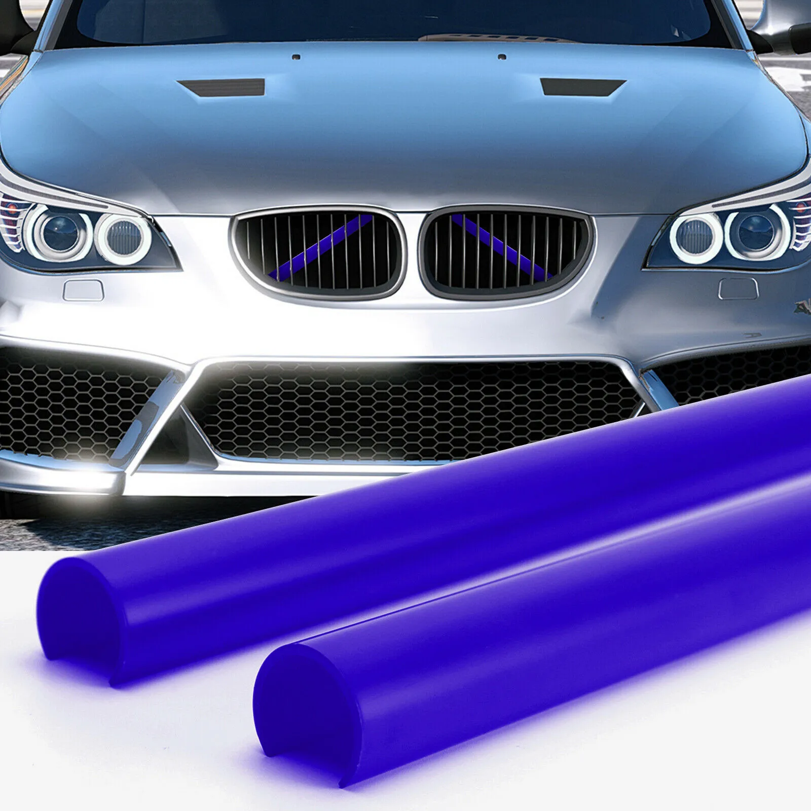 2 шт. Опорная решетка для гриля, V-образная скоба, обертка для BMW E60, синие полосы для отделки передней решетки, термостойкие внешние детали из АБС-пластика