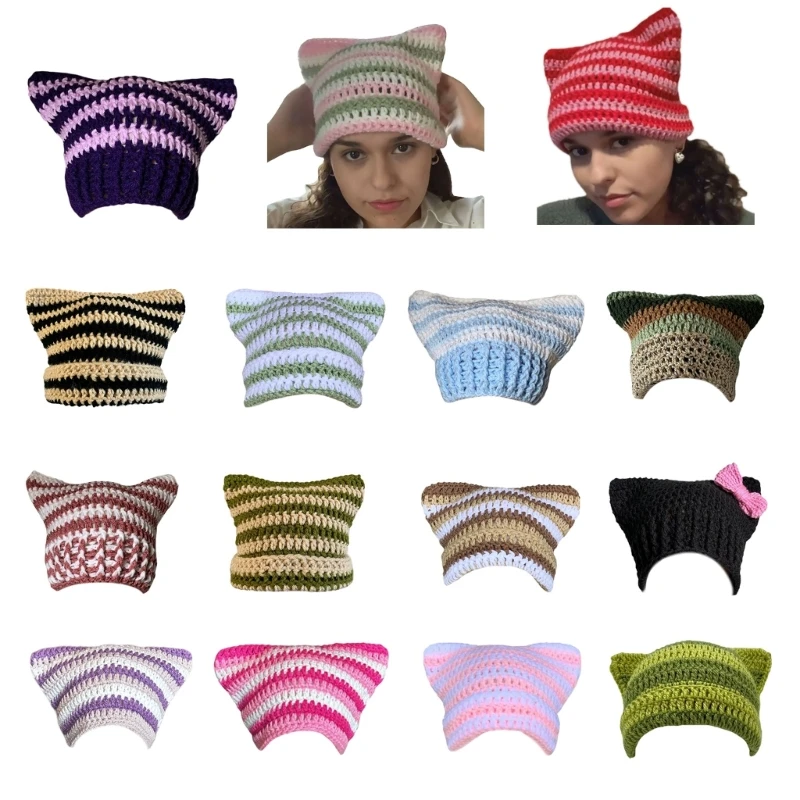 2023 Новая эластичная ветрозащитная зимняя шапка, вязаная шапка в полоску для женщин, мужская теплая шапка для ушей, мягкие принадлежности для холодной погоды