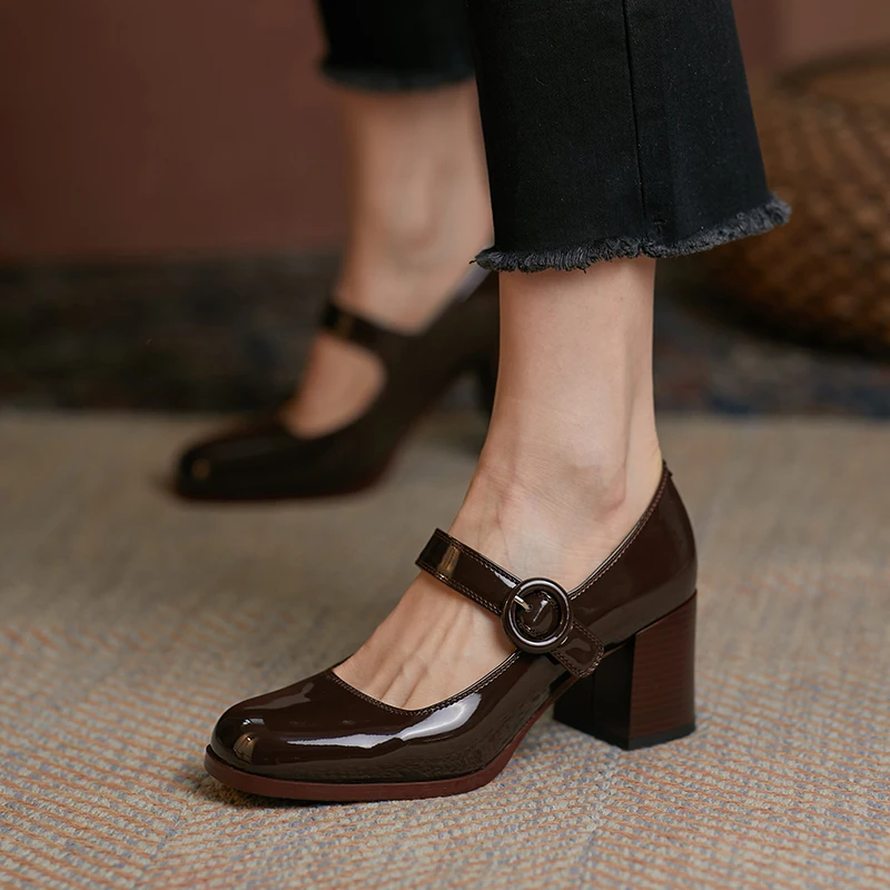 2023 новые французские туфли Мэри Джейн на высоком каблуке fairy Wind с квадратной пряжкой на толстом каблуке с однолинейной пряжкой тонкие туфли