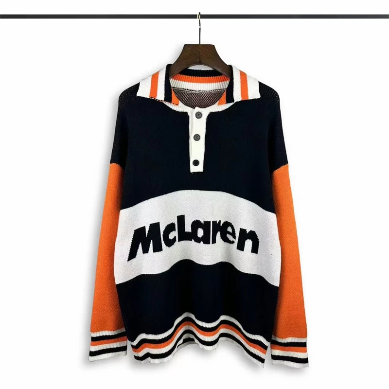 2023ss Жаккардовый свитер со стоячим воротником Rhude для мужчин и женщин, оранжевые толстовки Оверсайз