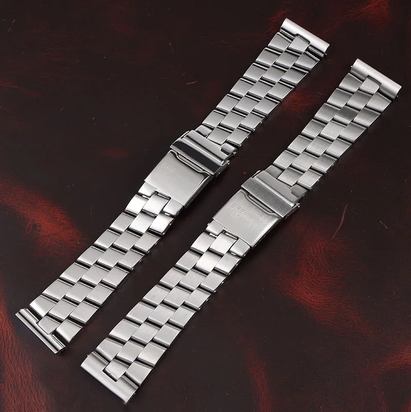 24 мм полированный матовый ремешок из цельной нержавеющей стали для часов Breitling, ремешок для наручных часов, браслет, серебряная застежка-раскладушка