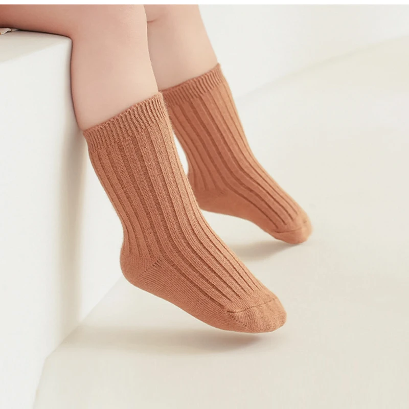 5 пар детских носков, осенне-зимние детские носки, хлопчатобумажные носки для мальчиков и девочек, повседневные однотонные носки из рубчатого трикотажа для новорожденных, детские носки для младенцев