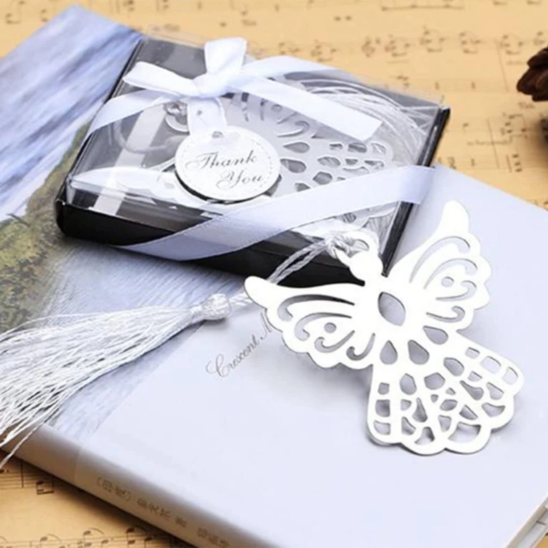50шт Металлическая закладка в виде ангела С элегантной шелковой кисточкой, закладка для свадебной вечеринки в подарочной упаковке для коллекции любителей книг