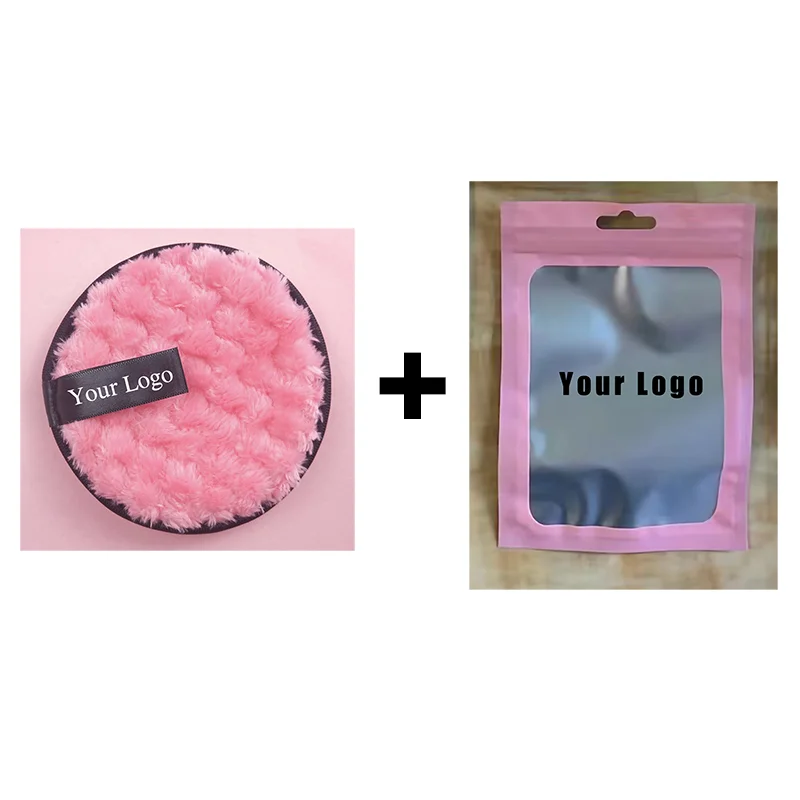 50шт Розовых прокладок для снятия макияжа из микрофибры с пользовательским логотипом Круглые Многоразовые Моющиеся хлопчатобумажные салфетки Полотенце для чистки Ластик для пуховки
