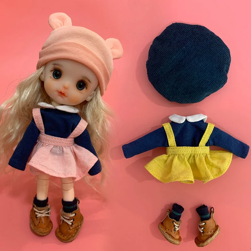 D04-A022 детская игрушка ручной работы 1/12 ob11 Кукла BJD/SD GSC Аксессуары для кукол Желтый и синий костюм с юбкой на подтяжках 3 шт./компл.