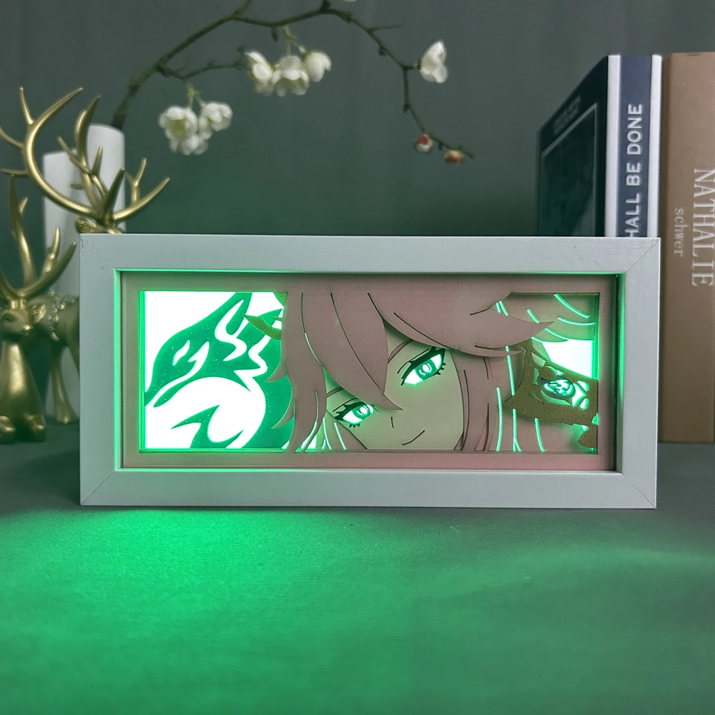 Genshin Impact Yae Miko 3d Led Light Box для Украшения Комнаты Вырезанная из Бумаги Коробка Теней Классный Подарок На День Рождения Лайтбокс Прикроватная Ночная Лампа