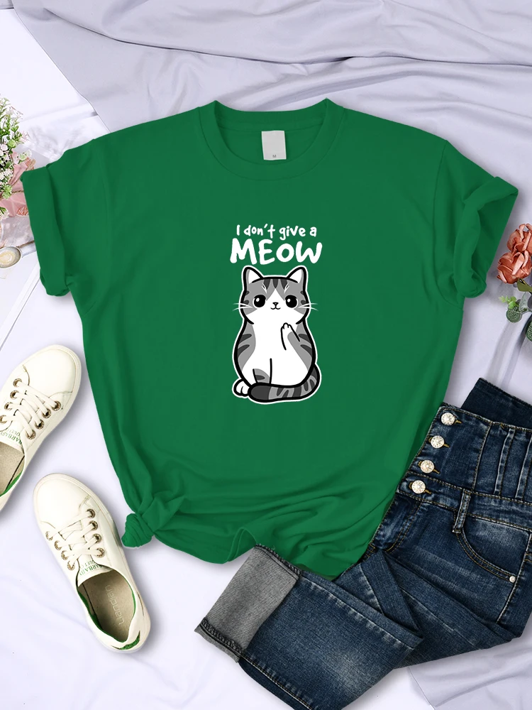 I Don'T Give A Meow Забавный Кот С Мультяшными Животными, Женская одежда, Повседневные Топы в стиле Хип-Хоп, Универсальная Женская футболка С коротким рукавом