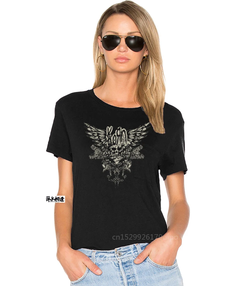 Korn Skull Wings Girls Juniors Черная футболка Новая торговая марка группы Customize Tee Shirt10