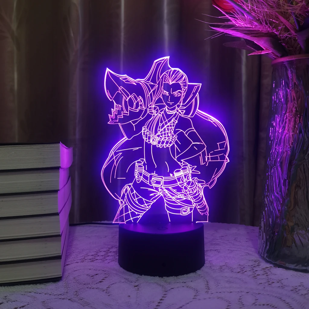 League Of Legends Jinx LOL Teemo 3D Светодиодный ночник для детской спальни, красочный декор, Рождественская игровая фигурка, лампа, подарок Riven