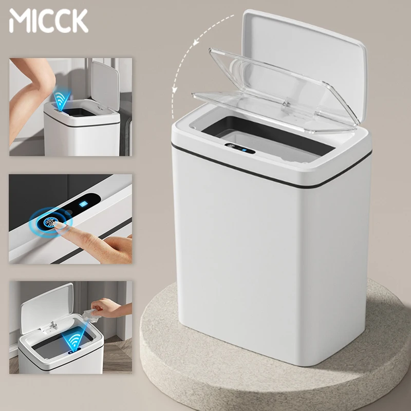 MICCK Smart Trash Can Автоматическая Сенсорная Мусорная Корзина Для Ванной Комнаты Кухни Туалета 14/16 л Перезаряжаемая Мусорная Корзина с Крышкой и Сенсорной Панелью