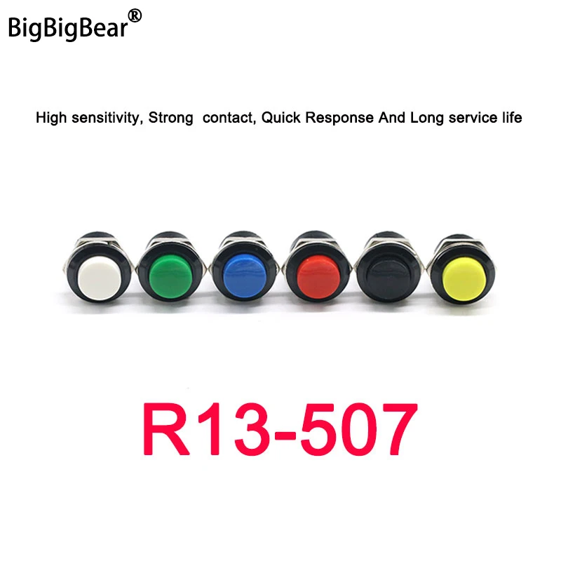 R13-507 Кнопочный выключатель мгновенного действия 16 мм, круглые переключатели мгновенного действия 6A/125 В переменного тока, 3A/250 В переменного тока