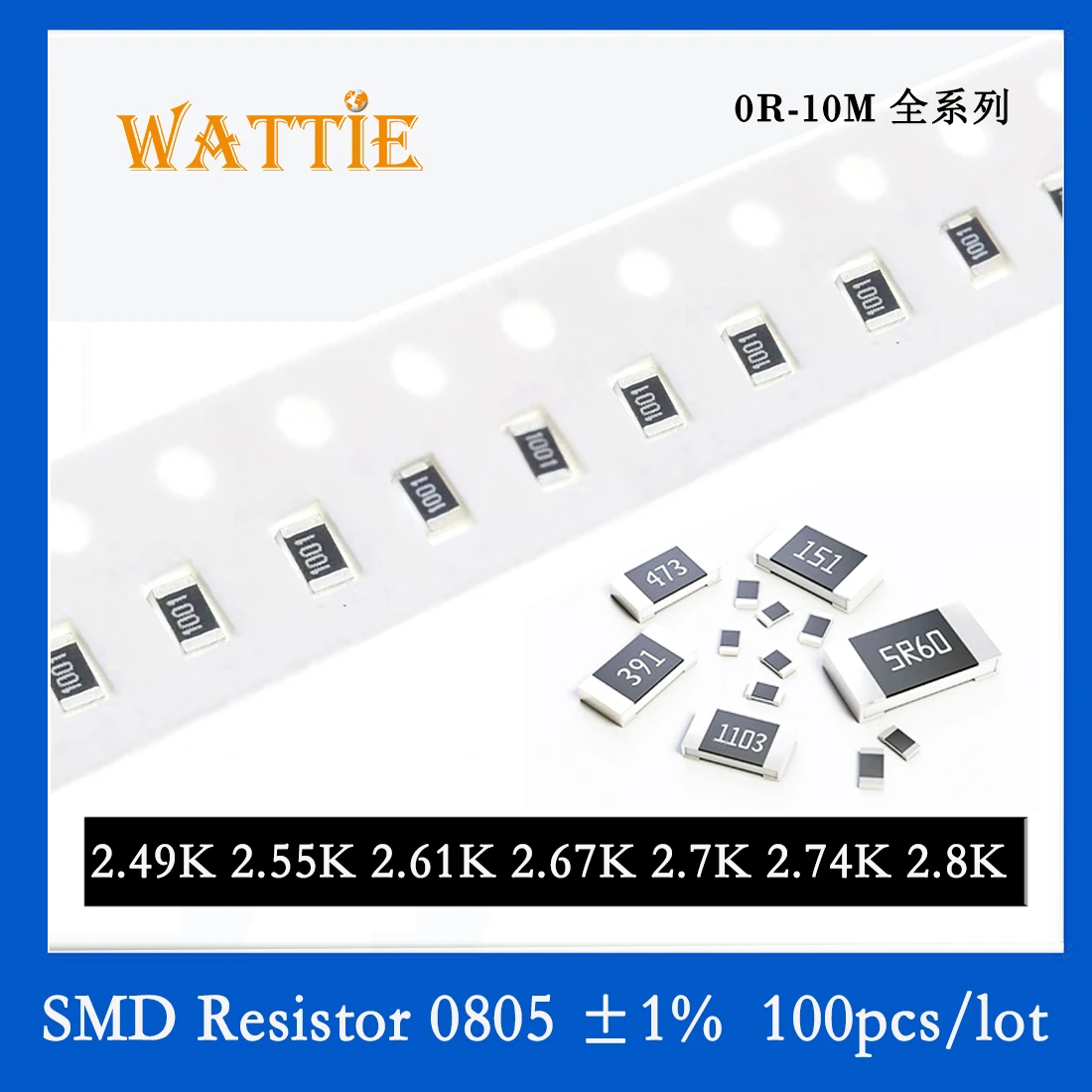 SMD резистор 0805 1% 2.49K 2.55K 2.61K 2.67K 2.7K 2.74K 2.8K 100 шт./лот микросхемные резисторы 1/8 Вт 2.0 мм * 1.2 мм