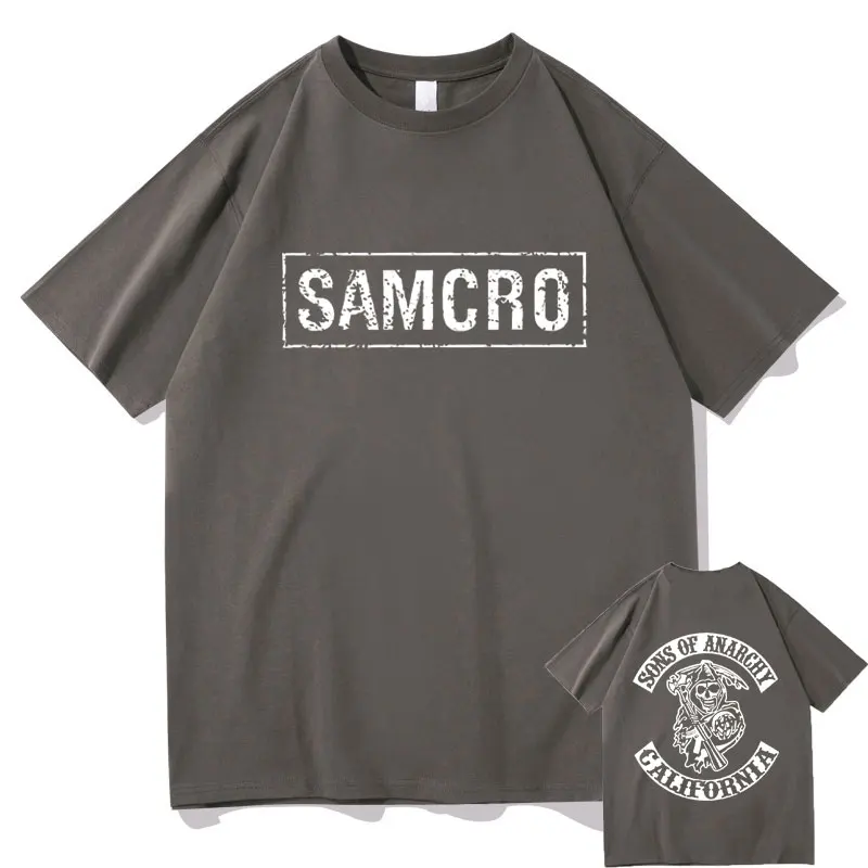 Sons Of Anarchy SAMCRO с двусторонним принтом, модные повседневные футболки свободного кроя в стиле хип-хоп-рок, Летние хлопковые футболки с коротким рукавом, топы Унисекс