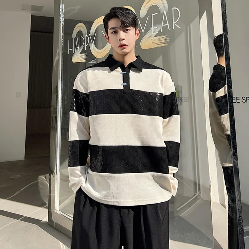 SYUHGFA 2023, Высококачественные футболки в корейском стиле, Трендовые мужские пуловеры контрастного цвета с длинным рукавом, Модная мужская уличная одежда