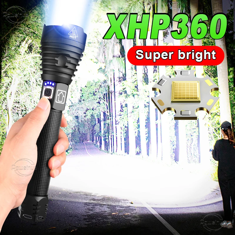 XHP 360 Мощный светодиодный фонарик Ультра Мощный Перезаряжаемый Светодиодный фонарь Lanterna Super Bright Usb-зарядка Ручной фонарик 18650 Кемпинг