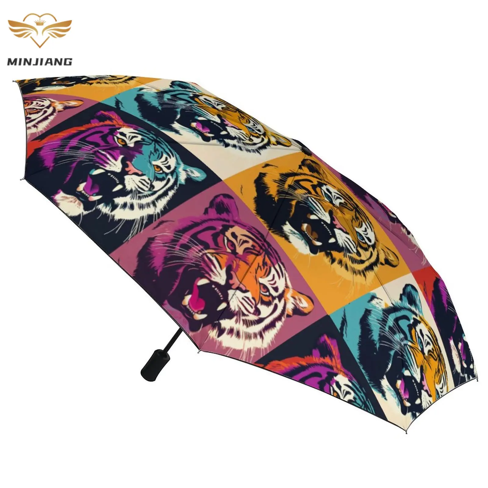 Автоматический зонт Tiger 8 Ribs в стиле поп-арт, мемы, легкий зонт, Ветрозащитные черные пальто, зонты для мужчин и женщин