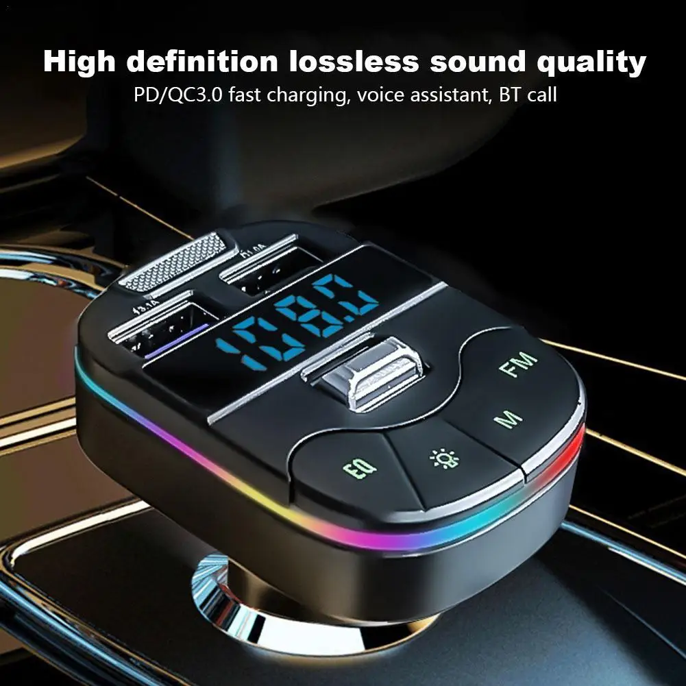 Автомобильный Bluetooth 5.0 FM-передатчик Беспроводной аудиоприемник громкой связи MP3-плеер LED 3.1A Быстрое зарядное устройство с двумя USB-портами Комплект автомобильных аксессуаров