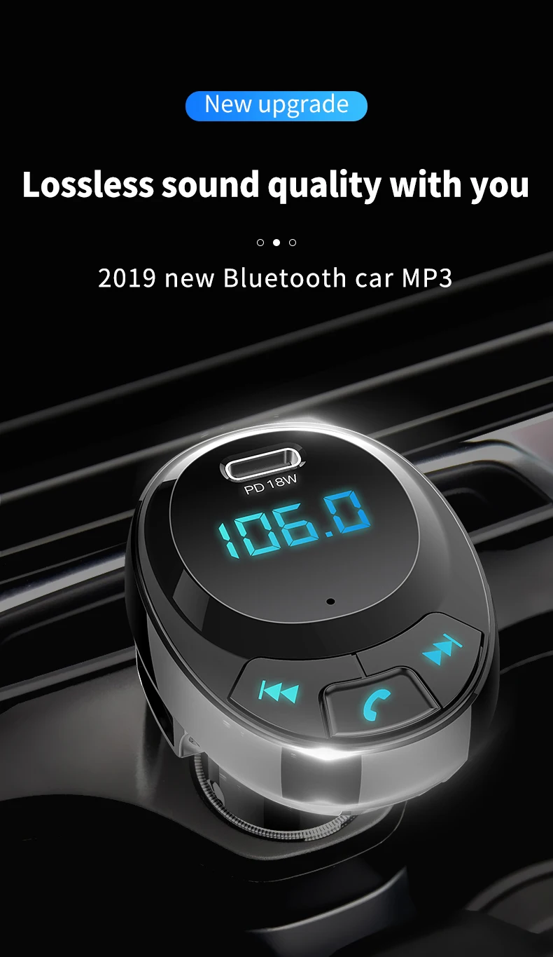 Автомобильный комплект FM-передатчика Bluetooth, быстрая зарядка, беспроводной радиоадаптер, модулятор, передатчик, MP3-плеер с автомобильным зарядным устройством с двумя USB