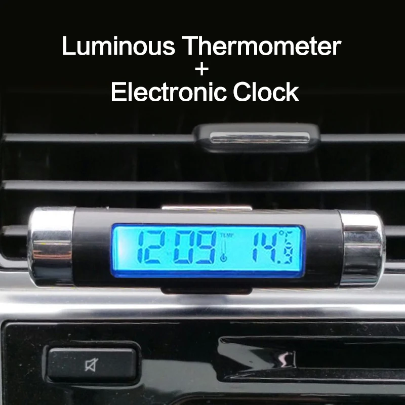 Автомобильный термометр с синей подсветкой заднего вида 2 В 1, автомобильные аксессуары, электронные часы, термометр, автомобильные цифровые часы