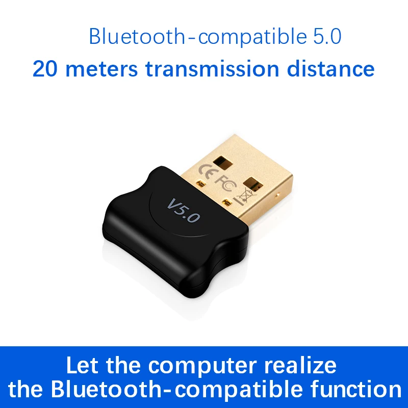 Адаптер 5.0, совместимый с Bluetooth, USB-передатчик для ПК, Компьютерный рецептор, ноутбук, наушники, аудиопринтер, приемник ключа передачи данных