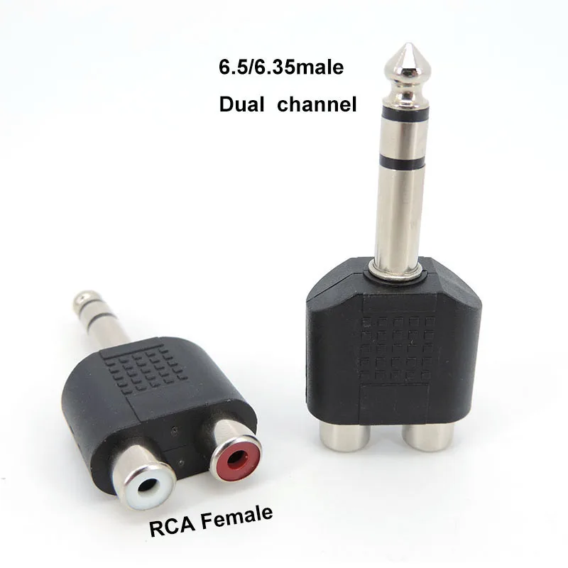 аудио 6,35 / 6,5 мм разъем от мужчины к женщине с двойным разъемом RCA конвертер аудио видеоадаптер подключение lotus three split RCA RF AV a1