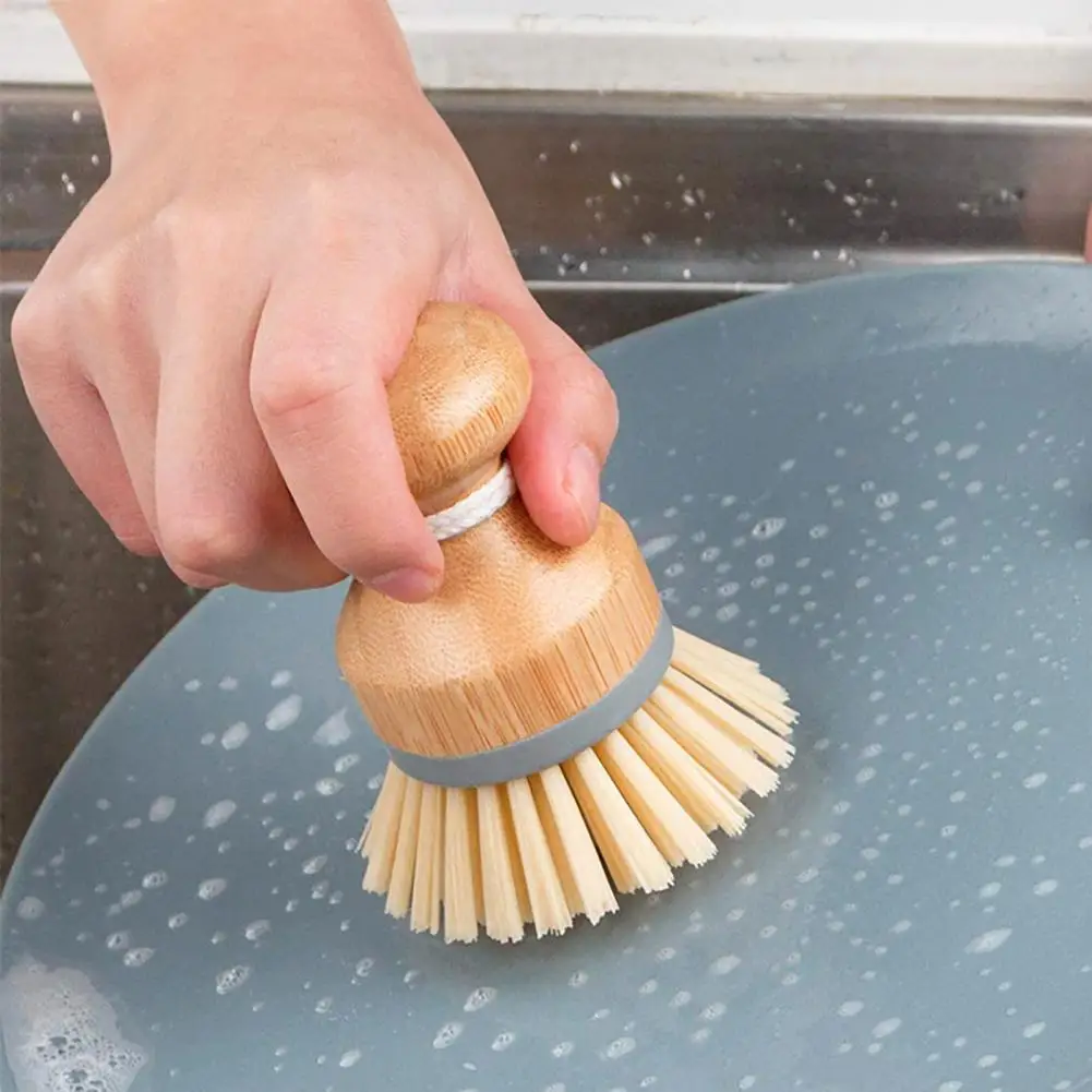 Бамбуковые щетки для мытья посуды, круглая мини-щетка для мытья посуды, натуральная щетка для влажной уборки, скруббер для мытья посуды, кастрюль, сковородок