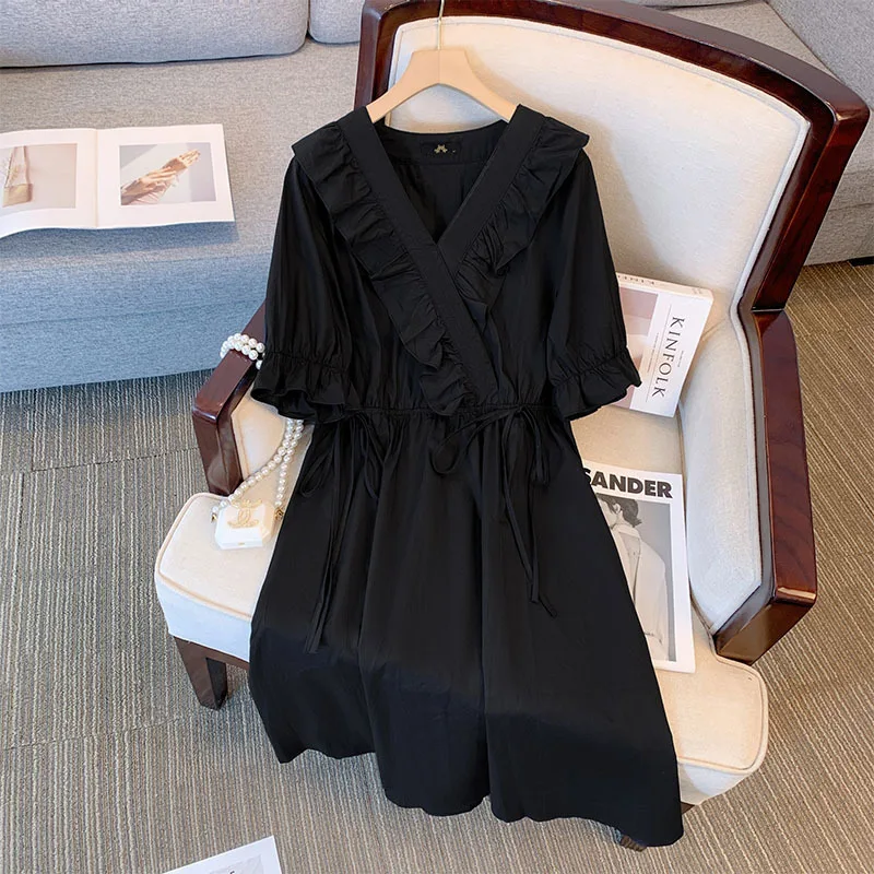 Большой размер 10XL 150 кг Летнее женское макси-платье с коротким рукавом, черное платье с высокой талией, женские длинные вечерние платья оверсайз