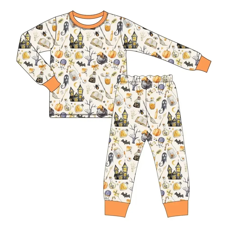 Бутик детской одежды на Хэллоуин, топ с длинными рукавами, пижамы оптом, Детские пижамные комплекты