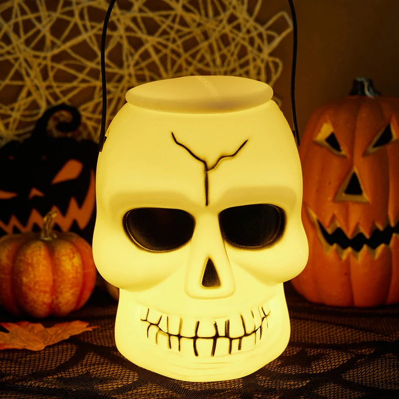 Ведерки из тыквы на Хэллоуин с крышкой и электронной свечой, корзинка для конфет 