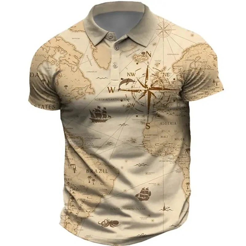 Винтажная мужская рубашка поло Sunmmer Футболка с коротким рукавом Модная уличная футболка Рубашка поло Оверсайз Мужская одежда Повседневная рубашка Gulf