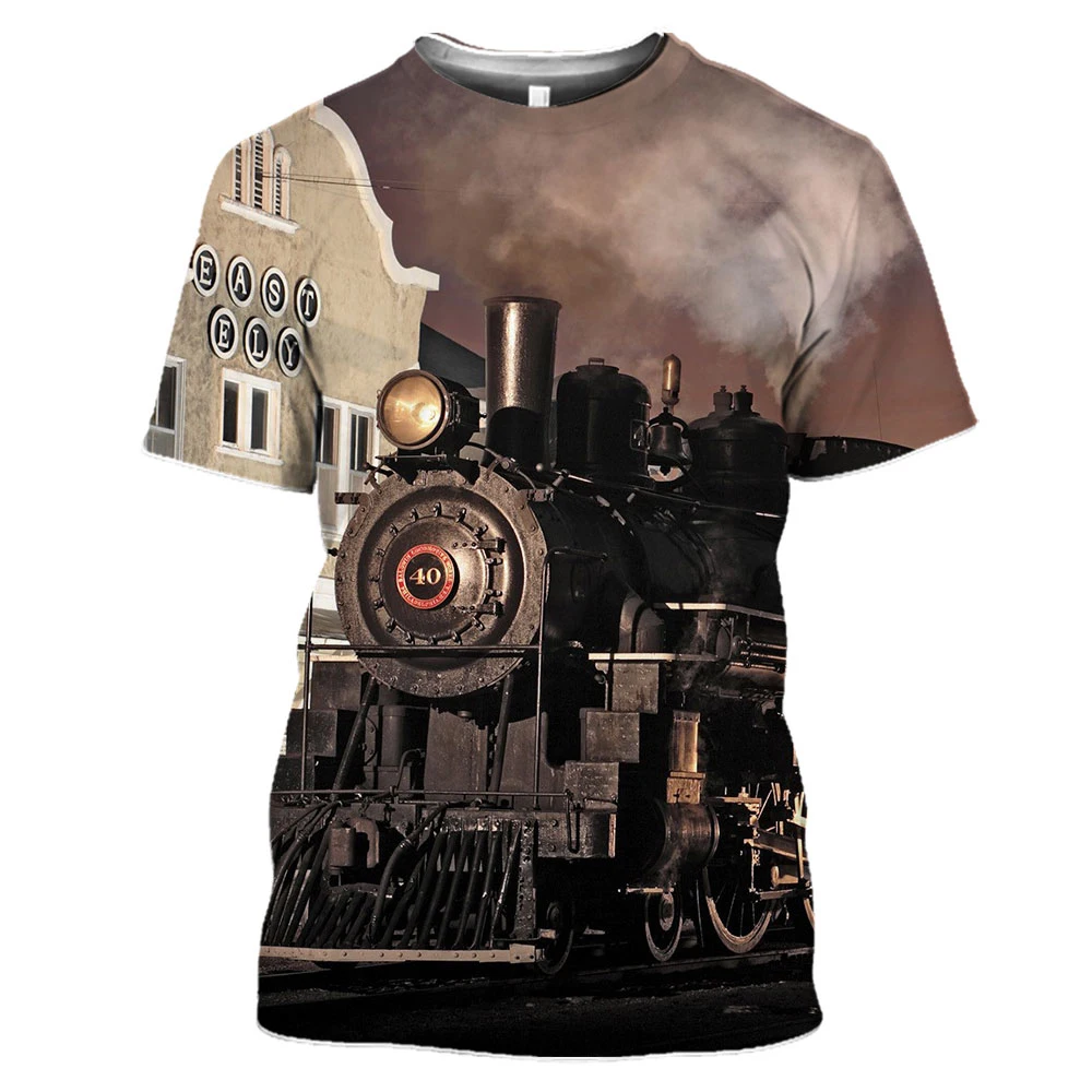 Винтажная мужская футболка с 3D-принтом и рисунком поезда, повседневные футболки оверсайз с коротким рукавом, модные футболки, мужская одежда