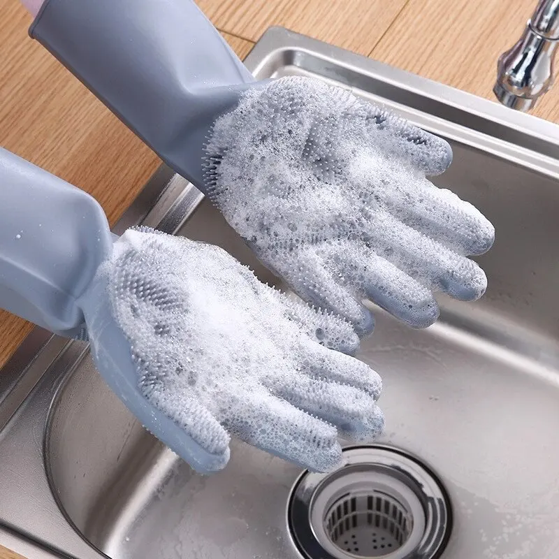 Волшебная Губчатая перчатка из силиконовой резины, Перчатки для мытья посуды, Очень Толстые Нескользящие Перчатки для мытья посуды, Кухонные Инструменты