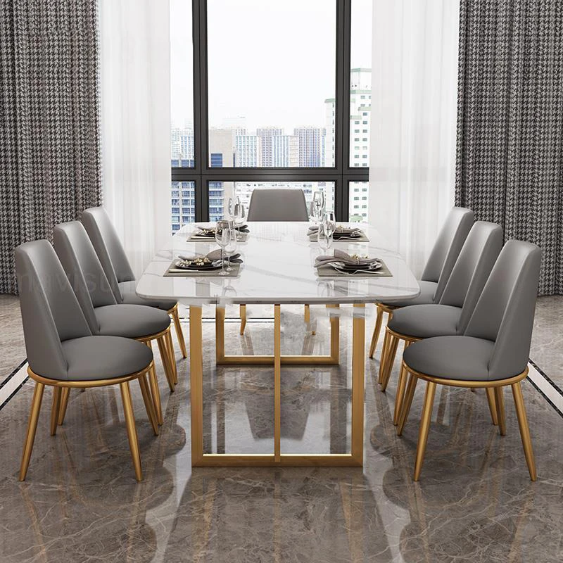Высококачественные кухонные столы для гостиной, мебель для большой семьи, Роскошная столовая в итальянском стиле, прямоугольный стол из глянцевого мрамора