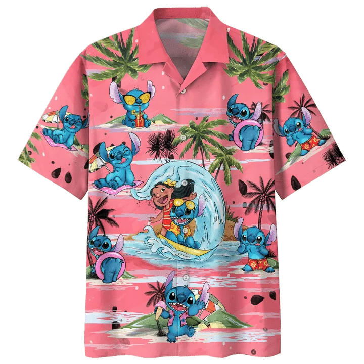 Гавайская рубашка Lilo Stitch, летние мужские и женские модные рубашки с короткими рукавами, повседневная пляжная рубашка Disney Hawaiian Shirt Stitch