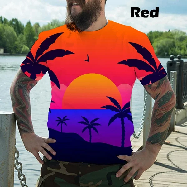 Гавайская трендовая футболка с пальмами, 3D печать, мужская модная футболка с круглым вырезом и короткими рукавами