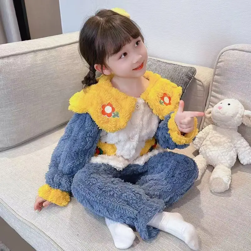 Детская Бархатная пижама, Осенне-зимний Фланелевый комплект из двух предметов, костюм Принцессы для Маленьких девочек 2023 года, Домашняя одежда для девочек