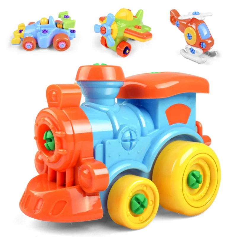 Детские мультяшные автомобильные игрушки, разборка отвертки своими руками, собранные игрушки, Детский поезд, самолет, Строительные блоки, инструмент для моделирования, подарки для детей