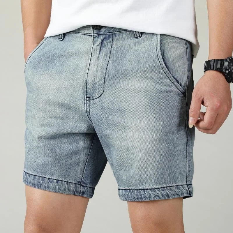 Джинсовые шорты Мужские Летние Брюки-карго, потертые прямые трехточечные джинсы Мужские