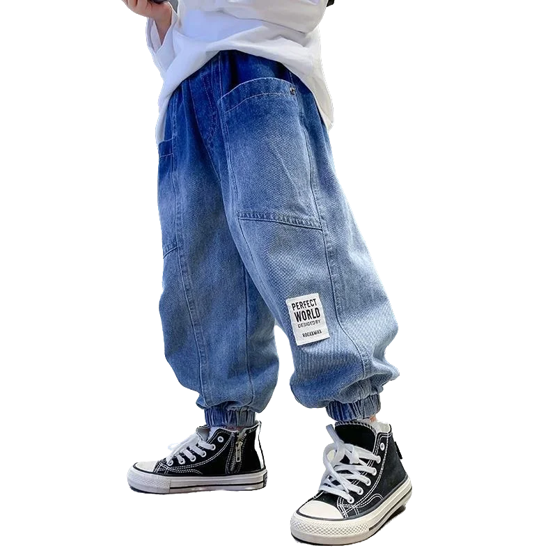 Джинсы для мальчиков MODX, весенне-осенние детские брюки свободного и тонкого кроя, брюки для мальчиков среднего и крупного роста, Корейская версия casua