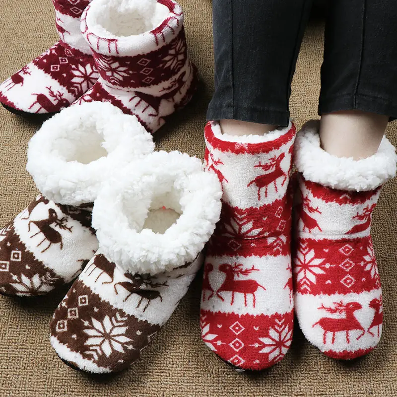 Домашние тапочки, женские зимние напольные туфли, Рождественские домашние носки с изображением лося, теплые меховые горки, женские плюшевые тапочки Pantoffels Dames