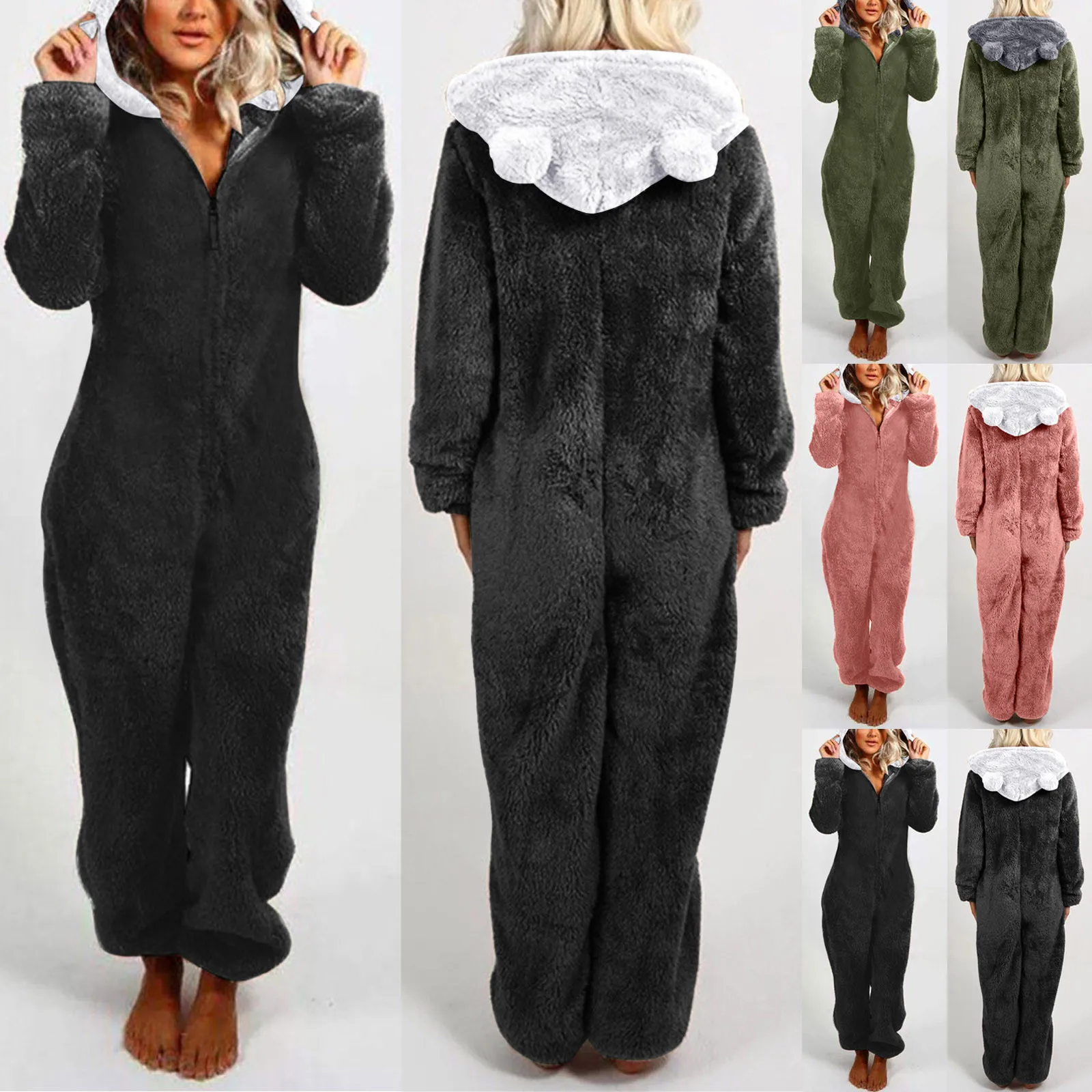 Женская осенне-зимняя мода 2023, Цветная пижама с капюшоном, повседневная Свободная пижама с подкладкой, утолщенными карманами и молнией