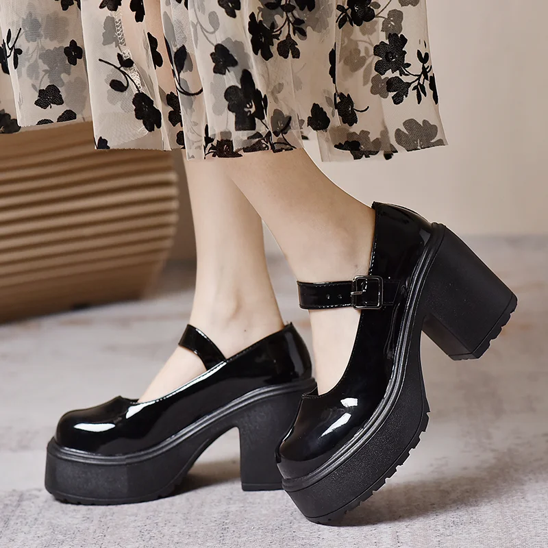 Женские весенние туфли Mary Janes на массивном каблуке, новые винтажные туфли в стиле Лолиты на платформе для женщин, студенток, неглубокие женские туфли-лодочки