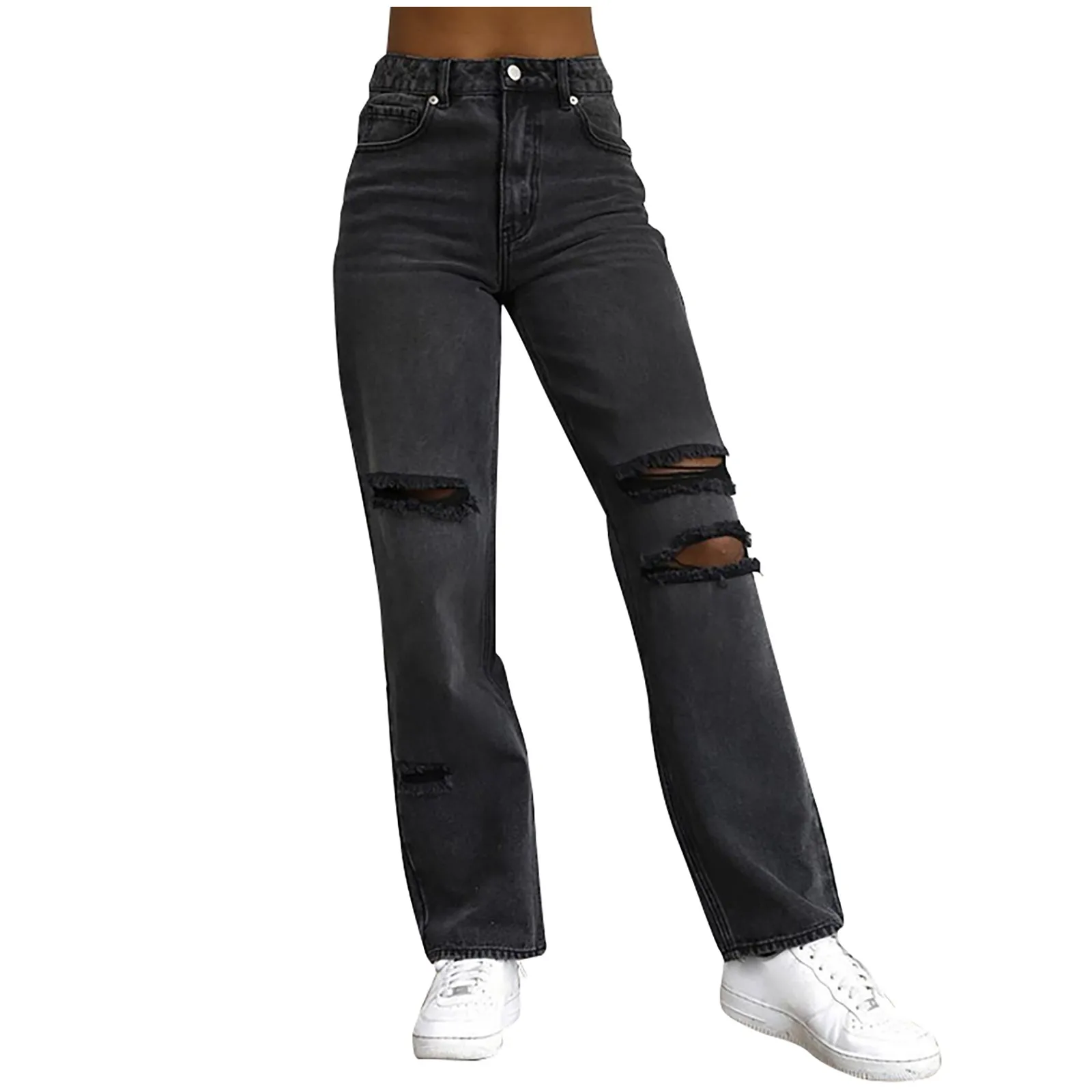 Женские выстиранные брюки-карго, однотонные джинсы с заниженной талией и отверстиями, расклешенные Модные брюки на щиколотке, эстетика, Сексуальные прямые брюки 청바지
