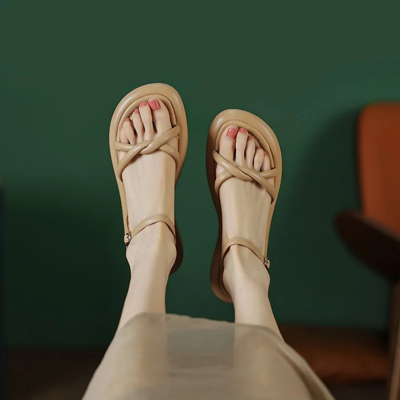 Женские офисные сандалии с перекрестной завязкой, сандалии с открытым носком для женщин 2023, летняя повседневная пляжная обувь на толстой подошве J-G28