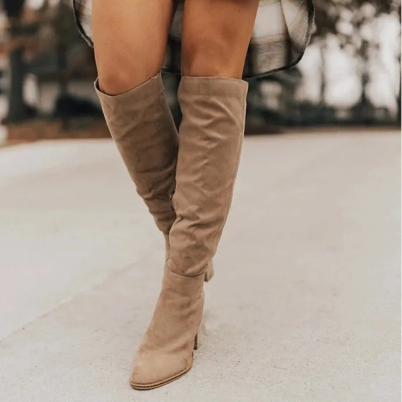 Женские сапоги до колена на шнуровке, пикантная женская обувь на высоком каблуке, Зимние ботинки на шнуровке, Теплый размер, Новые модные сапоги